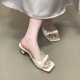 Open-toe satin soft block heel sandals, 2025 summer new French bow sandals