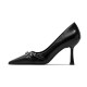 Black, stylish, mature women's high heels, 2024 new French-style, versatile pointed-toe stiletto shoes with skirts.