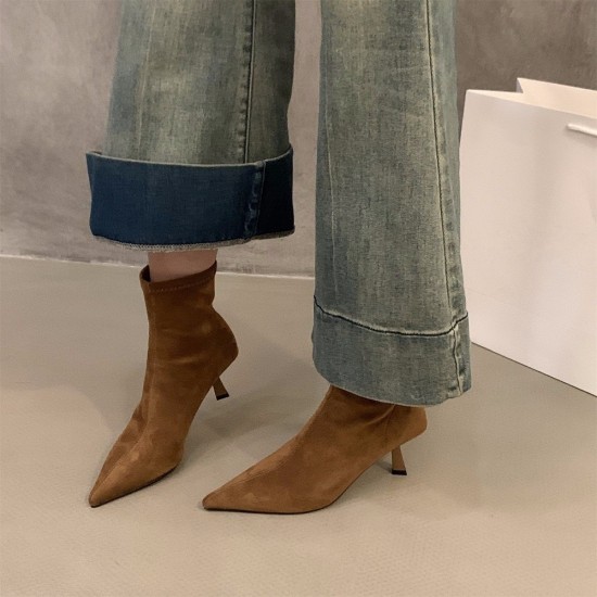 Thick-heeled square-toed brown closed-toed sandals for women, 2023 summer shallow-cut European and American slingback high-heeled sandals.