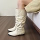 Soft and comfortable! Creamy white pleated high boots with inner heels for women, low-heeled thick-heeled Martin boots