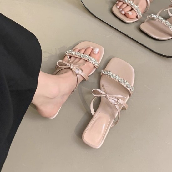 Fairy-style flower high heels, 2025 summer new niche design, snake-shaped wrap stiletto sandals.