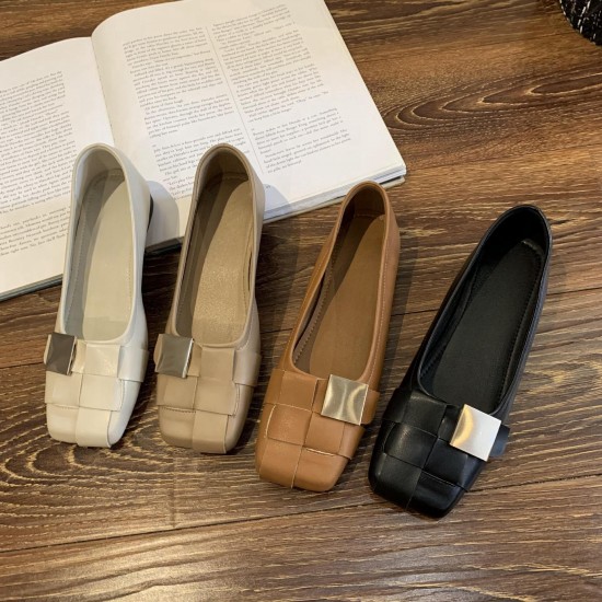 Square-Toed Women's Shoes, Summer 2025 New Niche Design, Braided Metal Buckle Low-Heeled Soft-Sole Fashion Shoes