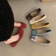 Women's French flat pumps, 2024 new retro suede red shoes, fairy-style ballet toe shoes.
