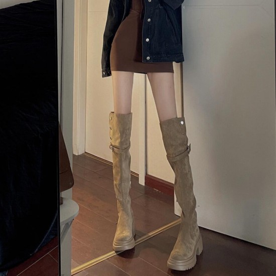 Petite women's elevated over-the-knee boots, Maillard autumn and winter new thick-soled, two-way folding boots.
