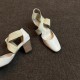 New retro, versatile ballet high heels, women's block heels, cross-strap, hollow, casual closed-toe sandals.