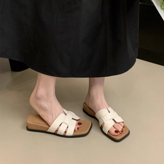 Women's wedge-heeled thick-soled slippers (Summer outdoor wear, 2025 new style, vacation style, flip-flops, French-style square-toed sandals)