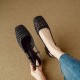 4cm woven hollow-toe sandals for women, new summer 2024 styles, fashionable, breathable, square-toe, medium-block heels, hollow backs