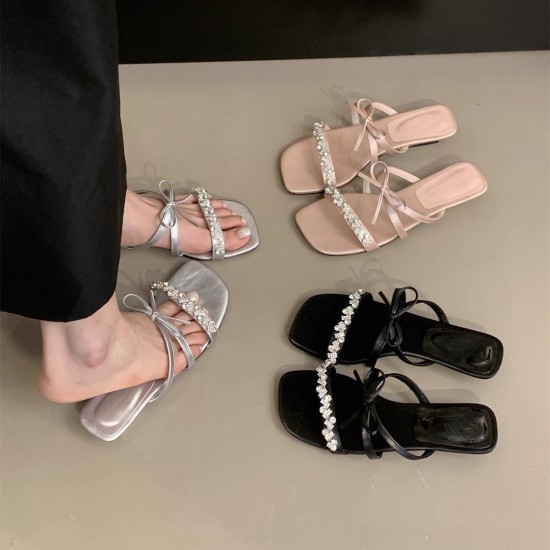 Fairy-style flower high heels, 2025 summer new niche design, snake-shaped wrap stiletto sandals.