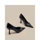 Black, stylish, mature women's high heels, 2024 new French-style, versatile pointed-toe stiletto shoes with skirts.