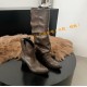 Women's pleated boots, western boots, thick heels, below the knee, belt buckle trouser boots.