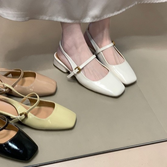 Color-blocked retro chic! Square-toed suede single-strap wedge slippers for women, Korean-style summer open-toe high-heeled sandals.