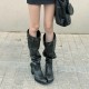 Autumn 2025 hot girl style, over-the-knee boots, large-tube boots for women, pointed toe, block heels, slimming, stacked boots