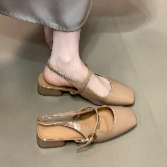 Color-blocked retro chic! Square-toed suede single-strap wedge slippers for women, Korean-style summer open-toe high-heeled sandals.