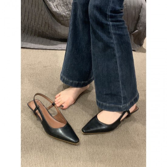 Nude block-heeled, pointed-toe, mid-heeled high heels for women, 7cm, 2024 spring and autumn soft leather shoes to match skirts.