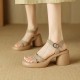 Waterproof nude high heels for women, 2025 new style, retro square-toed, open-toed sandals.