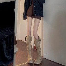Petite women's elevated over-the-knee boots, Maillard autumn and winter new thick-soled, two-way folding boots.