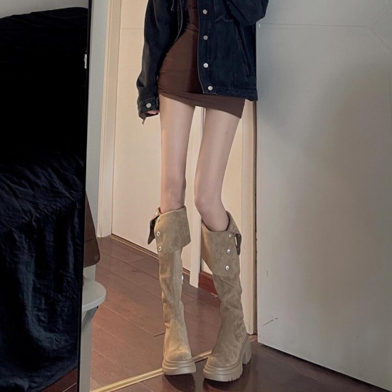 Petite women's elevated over-the-knee boots, Maillard autumn and winter new thick-soled, two-way folding boots.