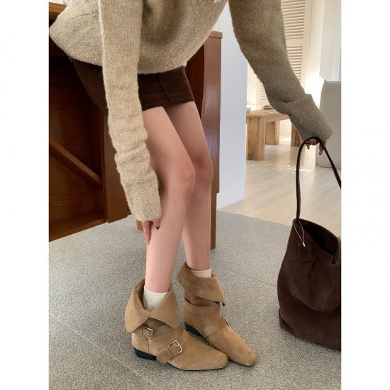 Thick-heeled vintage suede slim ankle boots, 2025 new autumn and winter brown Martin boots, French western ankle boots