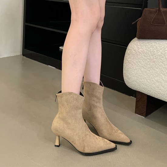 Women's suede pointed-toe pleated boots (Autumn/Winter 2025 new style, detachable, reversible, stiletto boots)