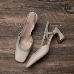 Color-blocked retro chic! Square-toed suede single-strap wedge slippers for women, Korean-style summer open-toe high-heeled sandals.