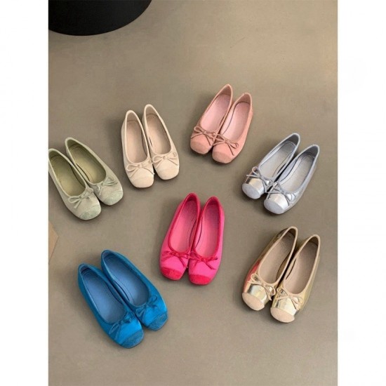 Women's round-toe pumps, new spring and autumn soft leather ballet fairy style slip-on soft flat-soled toe shoes.