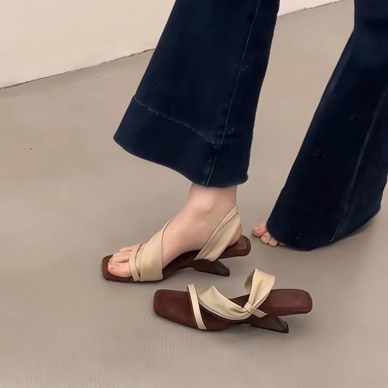 French apricot pointed high heels, closed-toe sandals, fairy-like, 2025 Spring/Summer elegant, ladylike black slippers.