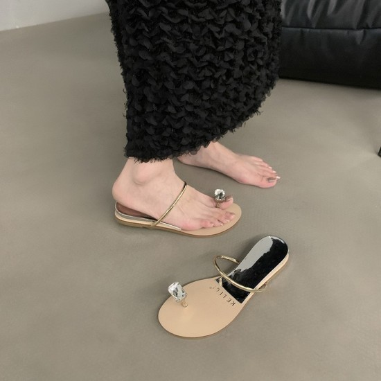 Wedge-heel pigeon egg rhinestone slip-on sandals, fairy shoes, 2025 new summer French outdoor sandals