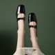 Black women's high heels, 2025 new style patent leather T-strap, pointed-toe, open-toe, block-heeled, closed-toe sandals.